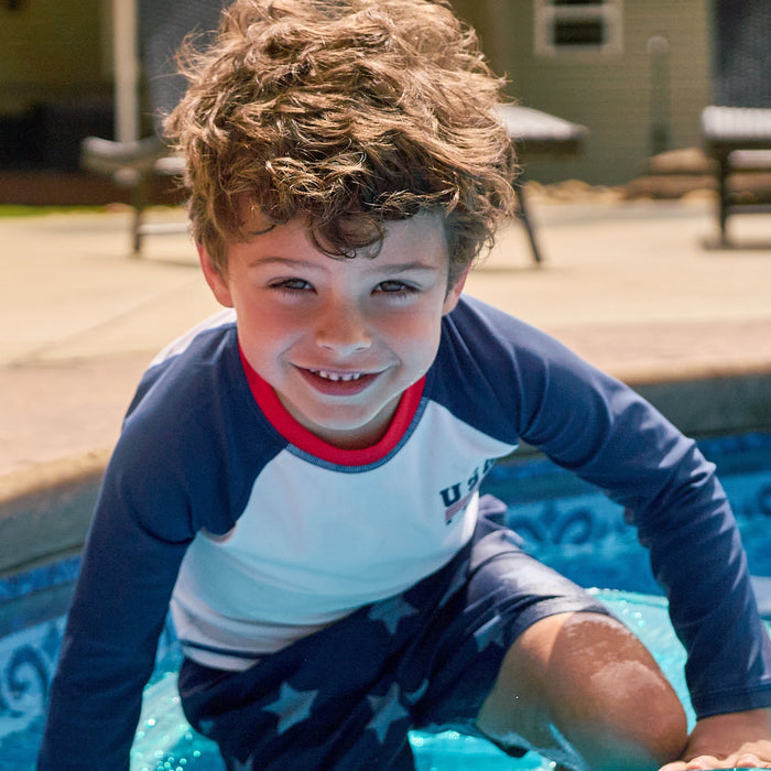 2-Piece Baby & Toddler Boys UPF 50+ Patriotic Stars Rash Guard & Swim Trunks Set swimwear Gerber®