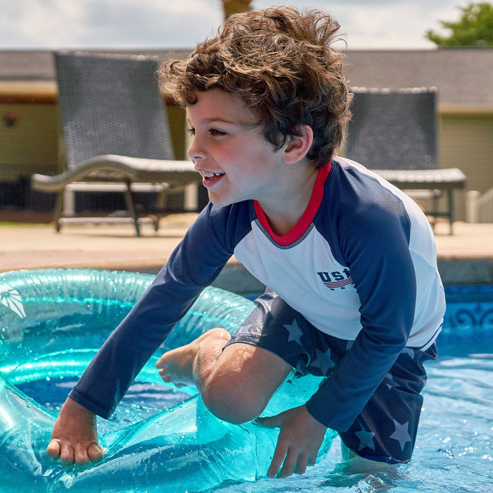 2-Piece Baby & Toddler Boys UPF 50+ Patriotic Stars Rash Guard & Swim Trunks Set swimwear Gerber®