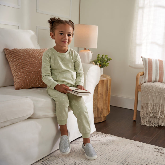 2-Piece Baby & Toddler Girls Green Leaves Sweatshirt & Active Pant Set