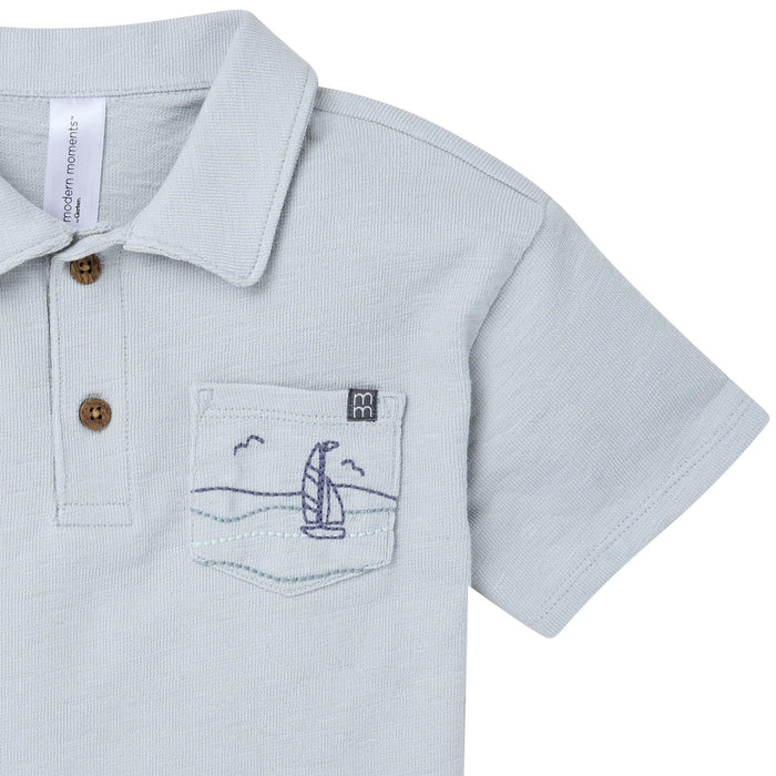 2-Piece Baby Boys Vapor Blue Polo Shirt and Shorts outfits Modern Moments™ by Gerber®