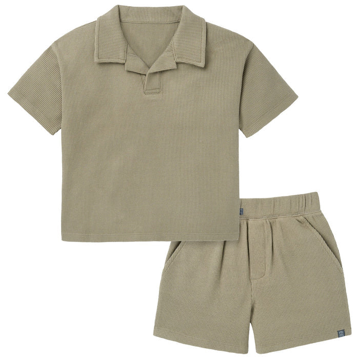2-Piece Baby Boys Muted Olive Johnny Collar Shirt and Shorts outfits Modern Moments™ by Gerber®