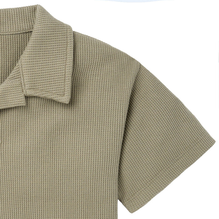2-Piece Baby Boys Muted Olive Johnny Collar Shirt and Shorts outfits Modern Moments™ by Gerber®