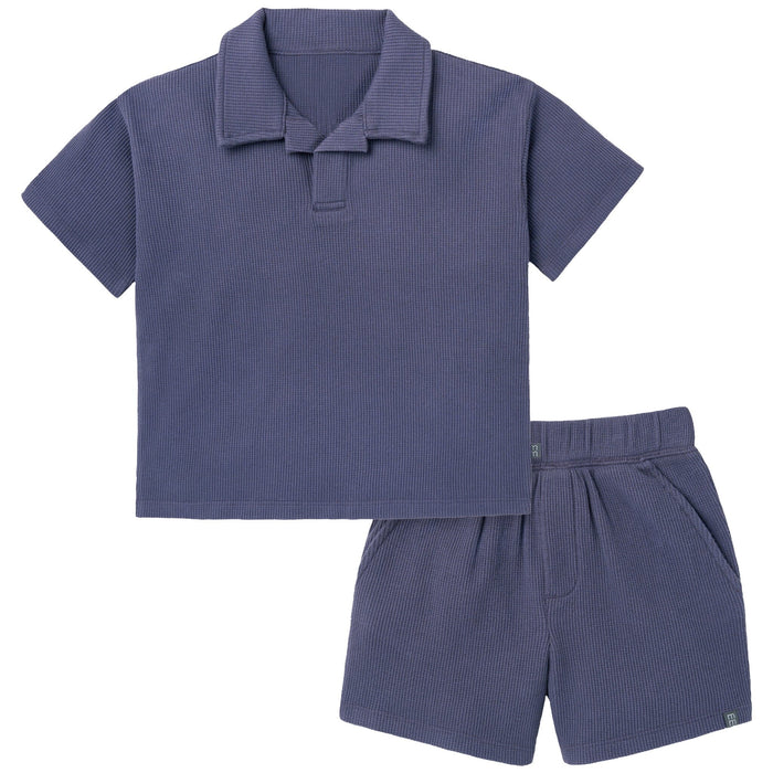 2-Piece Boys Odyssey Gray Johnny Collar Shirt and Shorts outfits Modern Moments™ by Gerber®