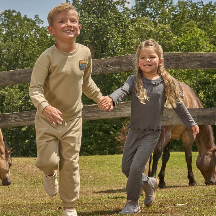 2-Piece Infant & Kids Girls Dark Gray Ruffle Collar Top and Flare Pant Set Outfits & Sets Gerber®