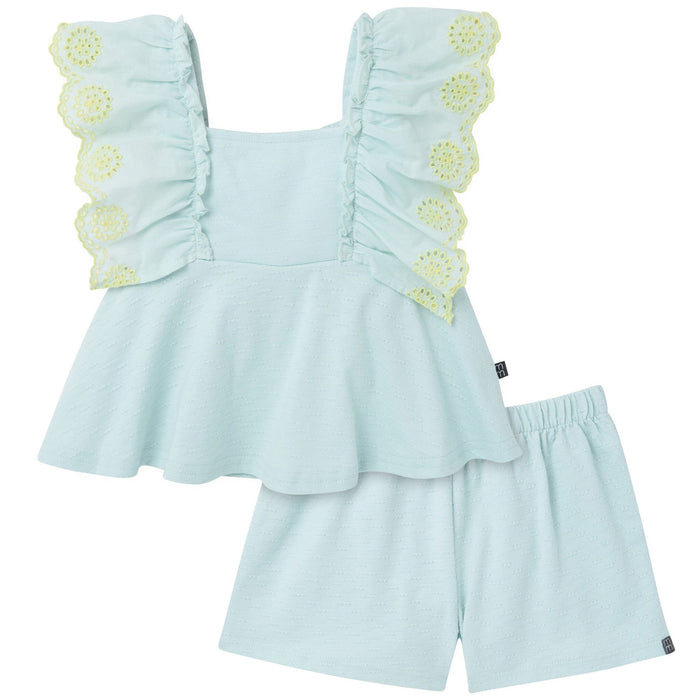 2-Piece Girls Misty Blue Happy Shoes Eyelet Top and Shorts outfits modern moments™ by Gerber®