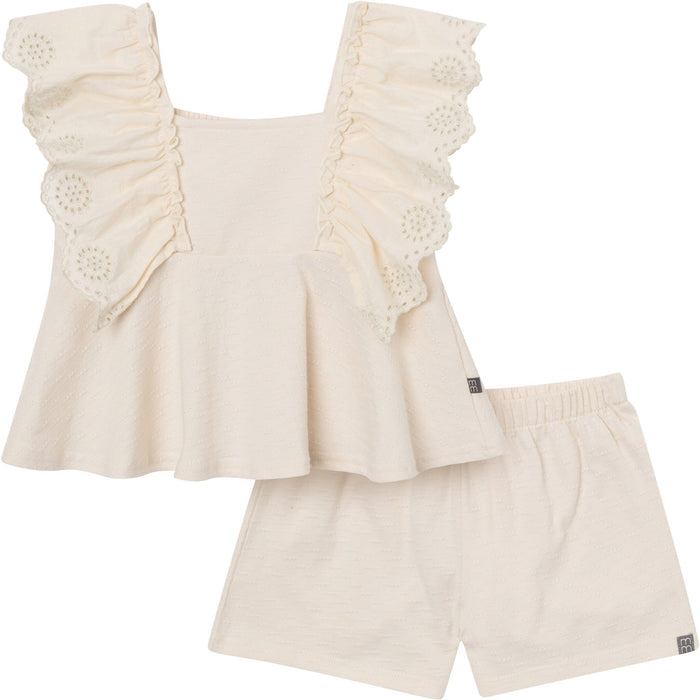 2-Piece Girls Madcap Gray Self Eyelet Embr Top and Shorts outfits modern moments™ by Gerber®