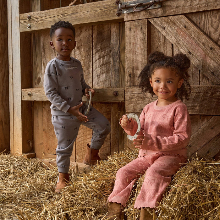 2-Piece Baby Girls Pink Ribbons Jacquard Seater Knit Top and Pant Set Outfits & Sets Gerber®
