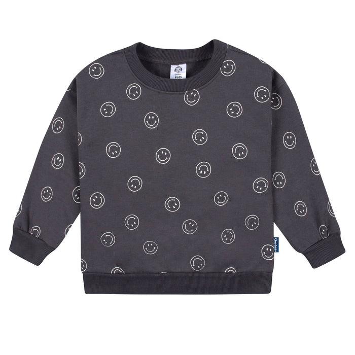 2-Multi Pc Sets Infant and Toddler Boys Charcoal Smiley Sweatshirt & Pant