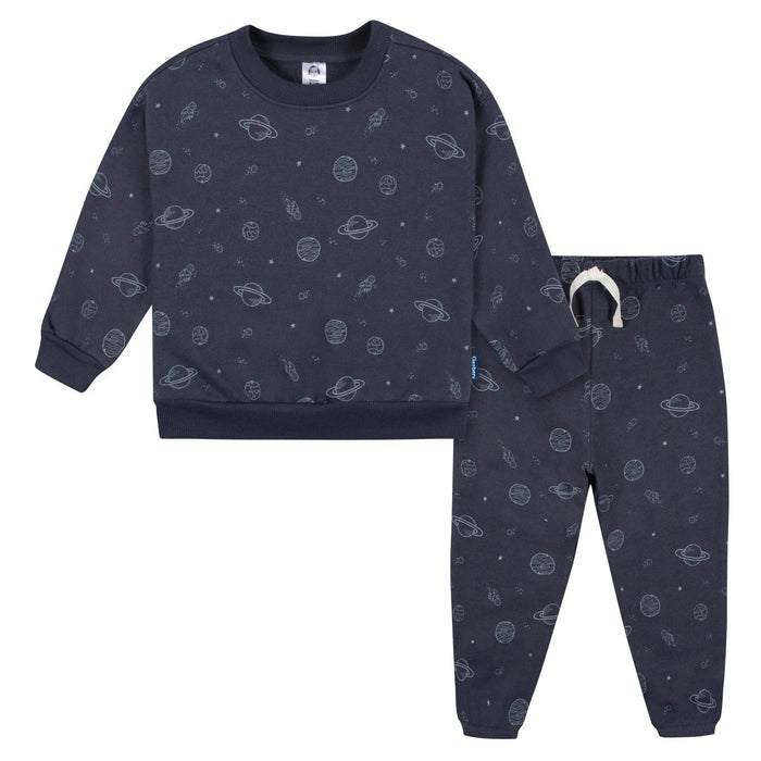 2-Multi Pc Sets Infant and Toddler Boys Navy Space Sweatshirt & Pant