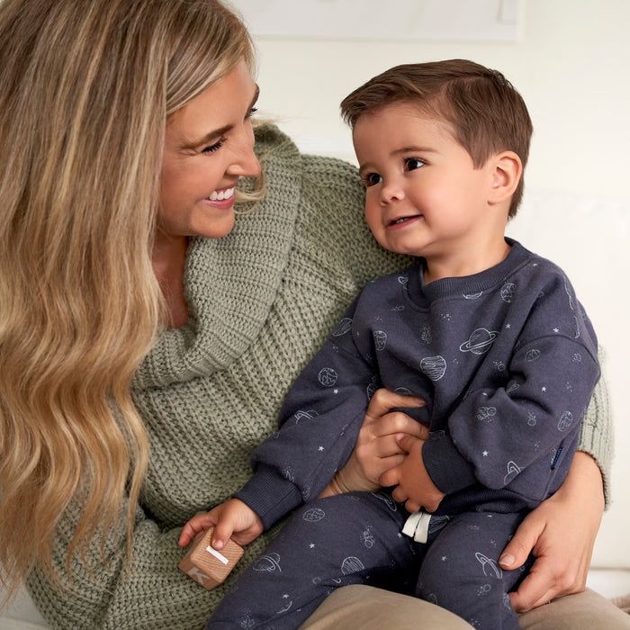 2-Piece Infant and Toddler Boys Navy Space Sweatshirt & Jogger Set