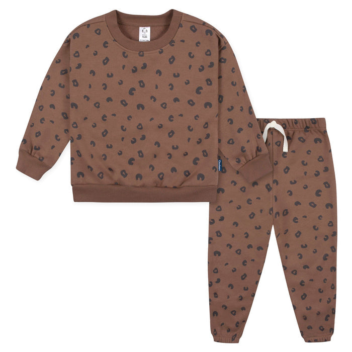 2-Multi Pc Sets Infant and Toddler Girls Brown Leopard Sweatshirt & Pant