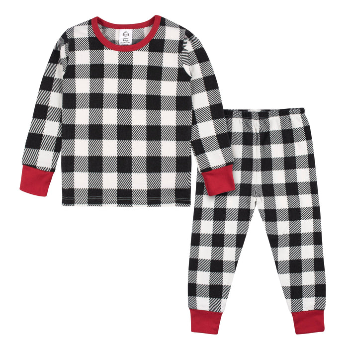 2-Piece Infant and Toddler Neutral Buffalo Plaid Snug Fit Pajama Set