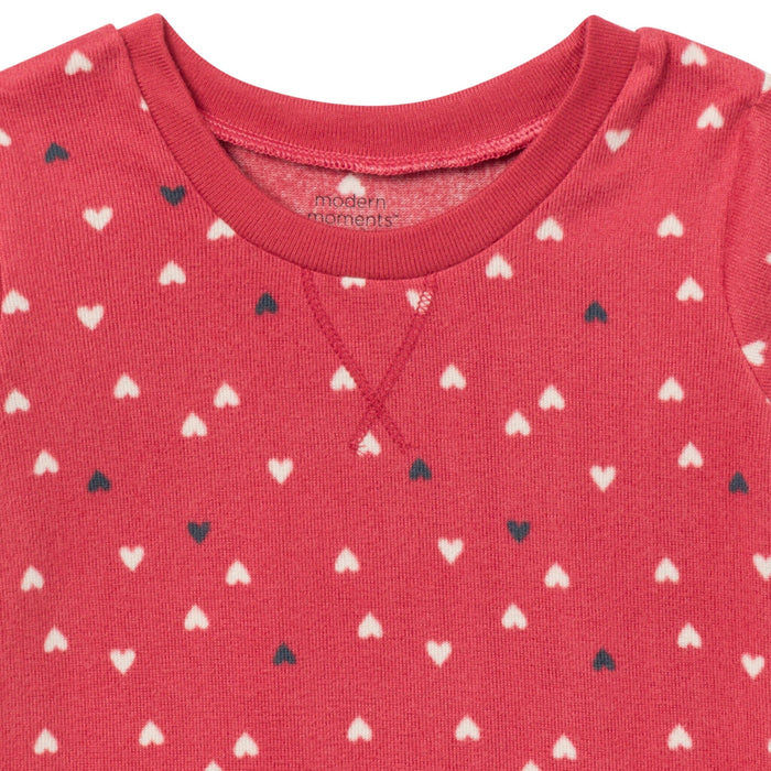 2-Piece Infant and Toddler Girls Red Hearts Tight Fitting Pajamas Set