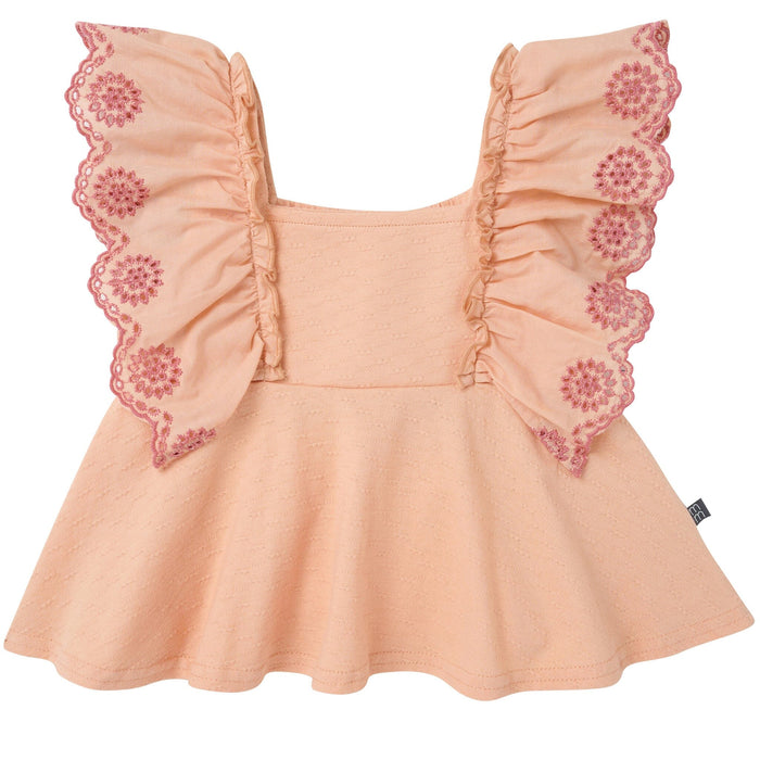 2-Piece Girls Apricot Cream Dusty Rose Eyelet Top and Shorts outfits modern moments™ by Gerber®