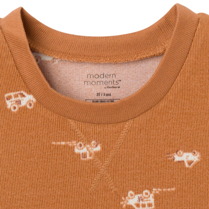 2-Piece Infant & Toddler Boys Lt Med Brown Cars Pajama Set Sleepwear Modern Moments™ by Gerber®