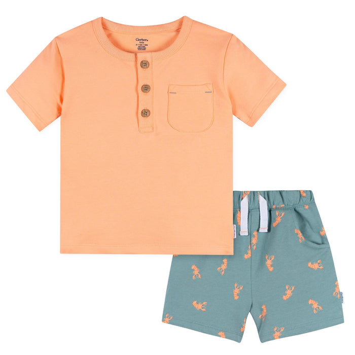 2-Piece Infant & Toddler Boys Peach Henley Top and Shorts Set Outfits & Sets Gerber®
