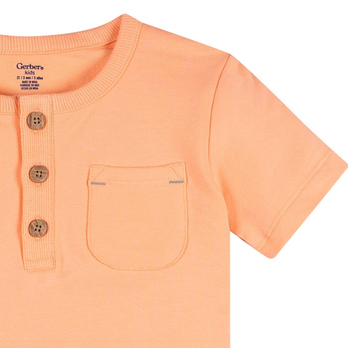 2-Piece Infant & Toddler Boys Peach Henley Top and Shorts Set Outfits & Sets Gerber®