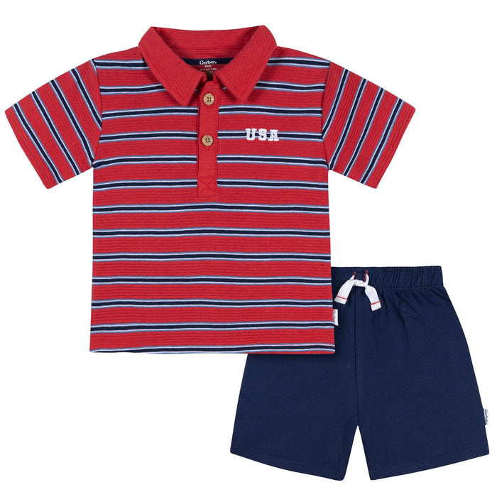 2-Piece Infant & Toddler Boys Brown & Blue Polo Shirt and Shorts Set Outfits & Sets Gerber®