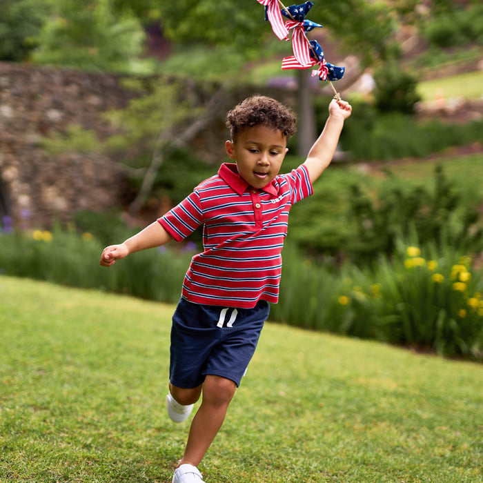 2-Piece Infant & Toddler Boys Red & Blue Stripe Polo Shirt and Shorts Set outfits Gerber®