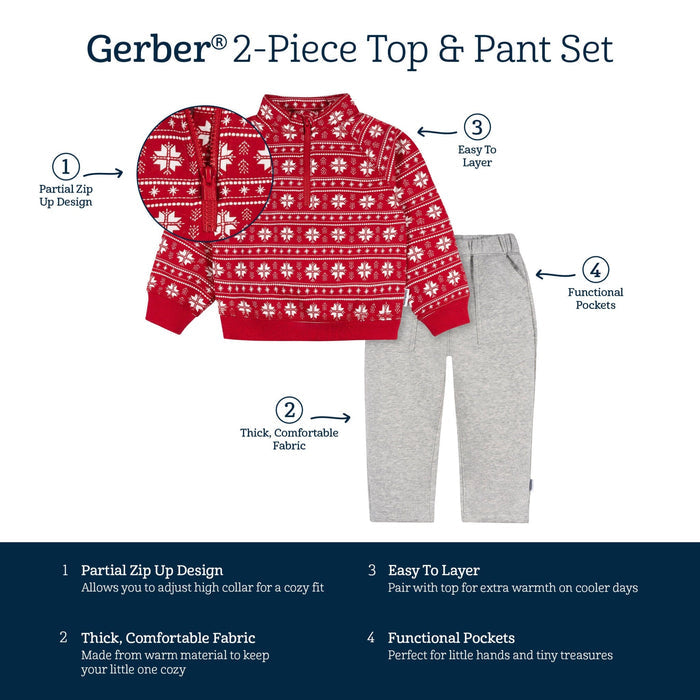 2-Piece Infant & Toddler Boys Red Snowflakes Fleece Top and Pants outfits Gerber®