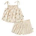 2-Piece Infant & Toddler Girls Beige Flowers Smocked Sleeveless Top & Wide Leg Shorts Bundle outfits Modern Moments™ by Gerber®