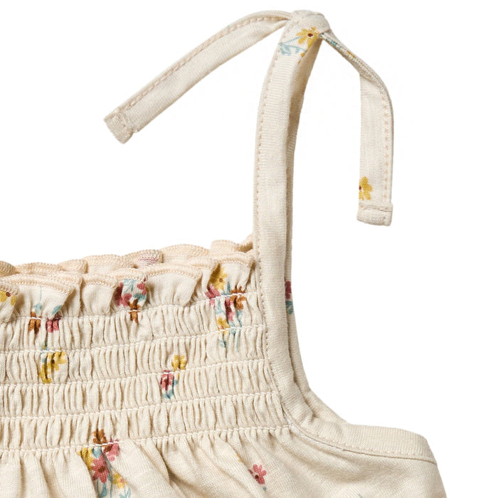 2-Piece Infant & Toddler Girls Beige Flowers Smocked Sleeveless Top & Wide Leg Shorts Bundle outfits Modern Moments™ by Gerber®