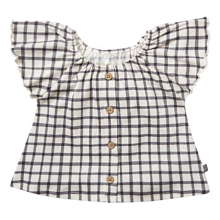 2-Piece Infant & Toddler Girls Dark Grey Plaid Ruffled Sleeve Top & Wide Leg Shorts Bundle outfits Modern Moments™ by Gerber®