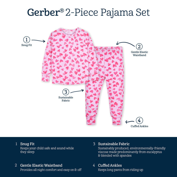 2-Piece Infant & Toddler Girls Heartfelt Buttery-Soft Viscose Made from Eucalyptus Snug Fit Pajamas