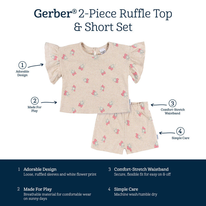 2-Piece Infant & Toddler Girls Heather Strawberry Shirt and Shorts Set outfits Gerber®