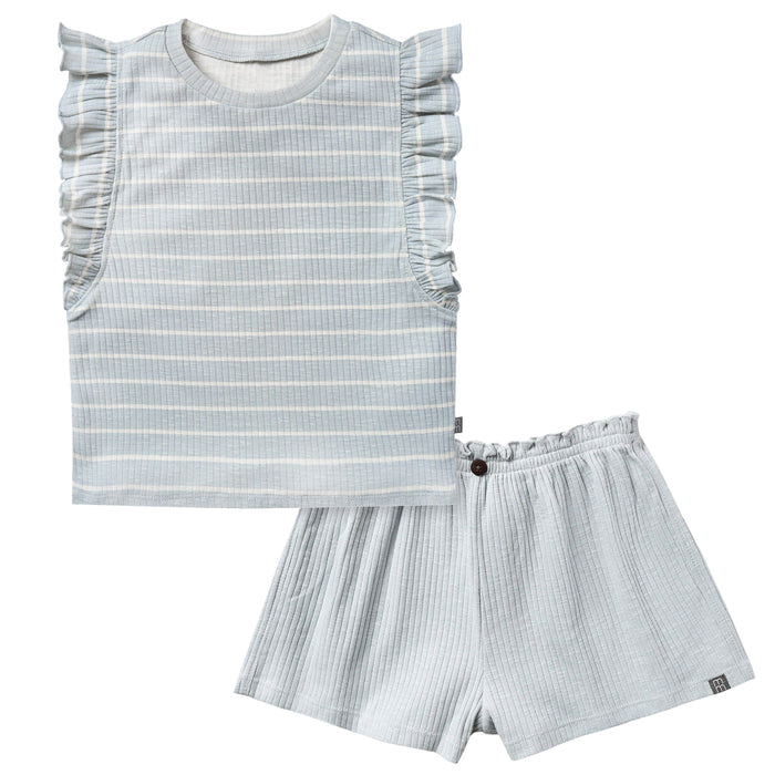 Striped shirt and shorts set on a white background