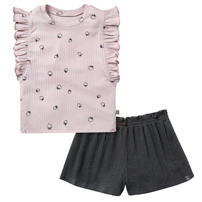 2-Piece Infant & Toddler Girls Lilac Strawberry Ruffled Sleeveless Top & Wide Leg Shorts Bundle outfits Modern Moments™ by Gerber®