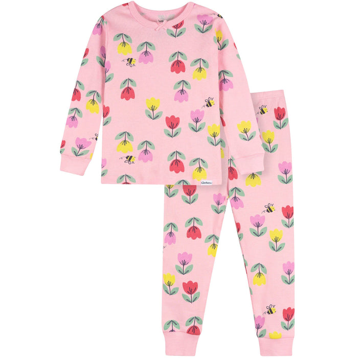 2-Piece Infant & Toddler Girls Pink Tulips Cotton Pajama Set sleepwear Gerber®