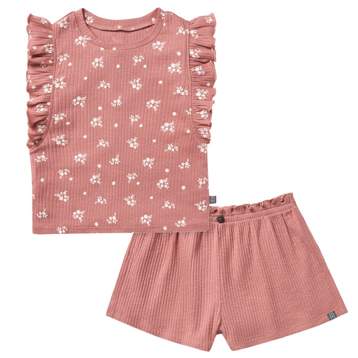2-Pack Medium Rose Ruffled Sleeveless Top & Wide Leg Shorts Bundle outfits Gerber Childrenswear
