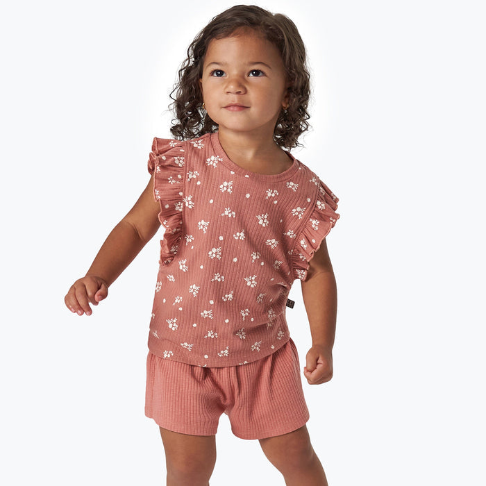 2-Pack Medium Rose Ruffled Sleeveless Top & Wide Leg Shorts Bundle outfits Gerber Childrenswear