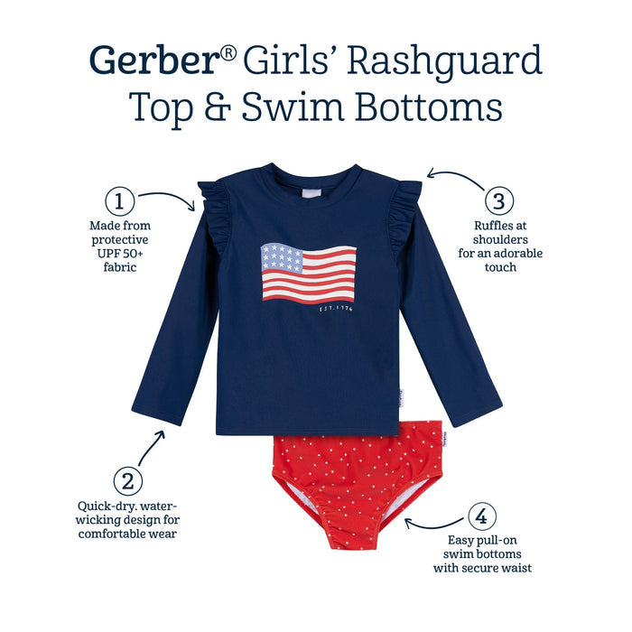 2-Piece Infant & Toddler Girls UPF 50+ USA Flag Rash Guard and Swim Bottoms Set swimwear Gerber®