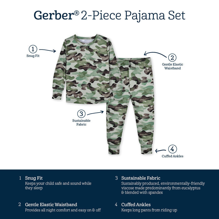 2-Piece Infant & Toddler Boys Camo Buttery-Soft Viscose Made from Eucalyptus Snug Fit Pajamas