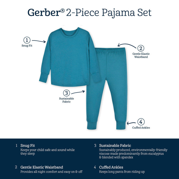 2-Piece Infant & Toddler Teal Buttery-Soft Viscose Made from Eucalyptus Snug Fit Pajamas