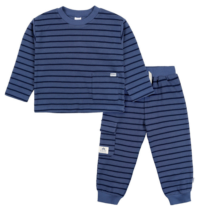 2-Piece Toddler Boys Blue Stripe Long Sleeve Top & Jogger Set outfits Gerber®