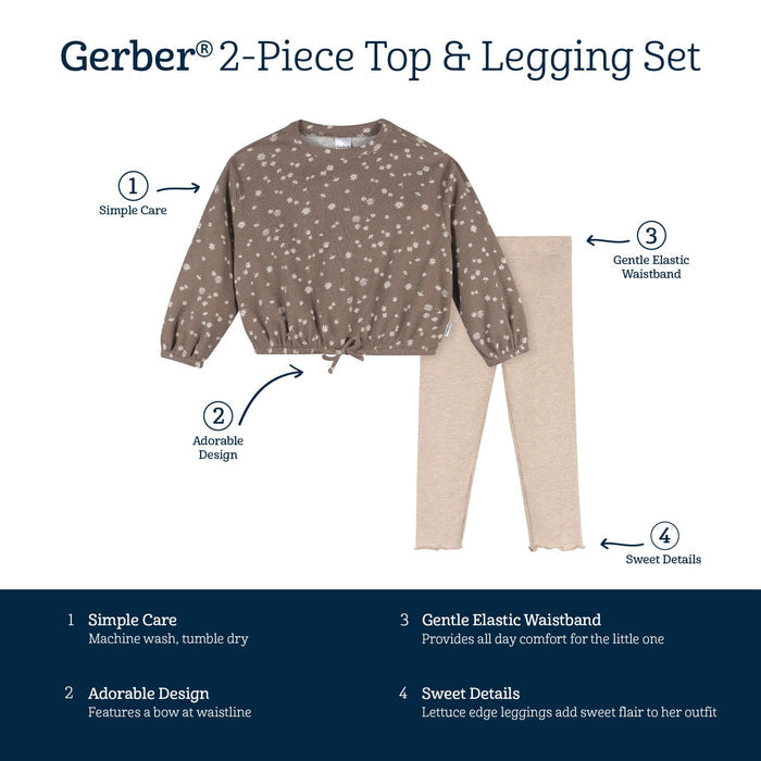 2-Piece Toddler Girls Brown Daisies Top and Legging Set outfits Gerber®