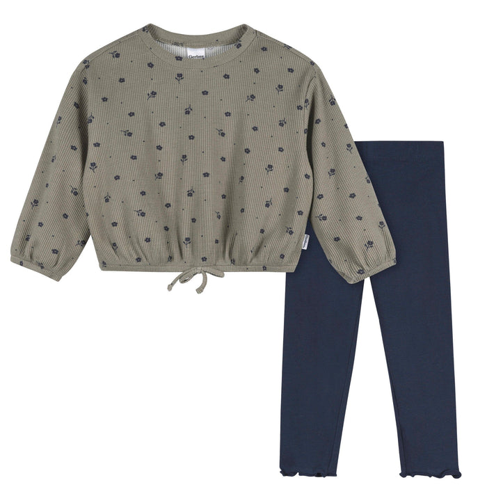 2-Piece Toddler Girls Green Floral Top and Legging Set Outfits & Sets Gerber®