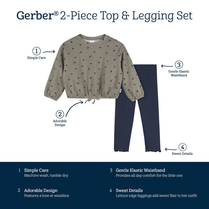 2-Piece Toddler Girls Green Floral Top and Legging Set outfits Gerber®