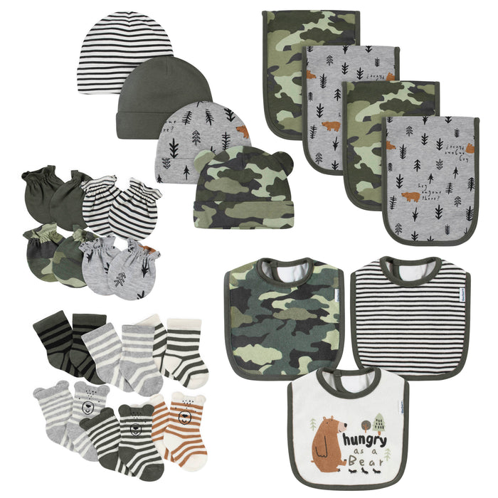 21-Piece Baby Boys Bear Terry Bib, Burpcloth, Mittens, Cap and Bootie Sock Set-Gerber Childrenswear