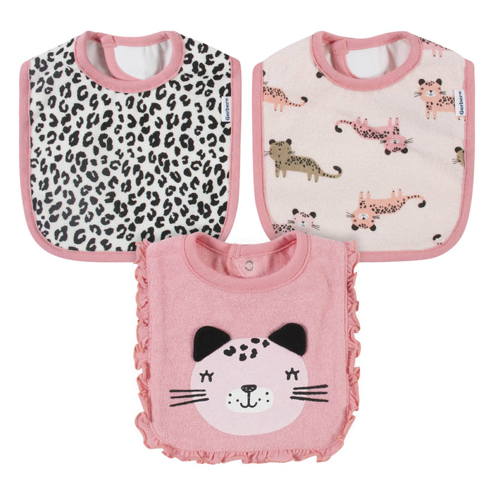 21-Piece Baby Girls Leopard Terry Bib, Burpcloth, Mittens, Cap and Bootie Sock Set-Gerber Childrenswear