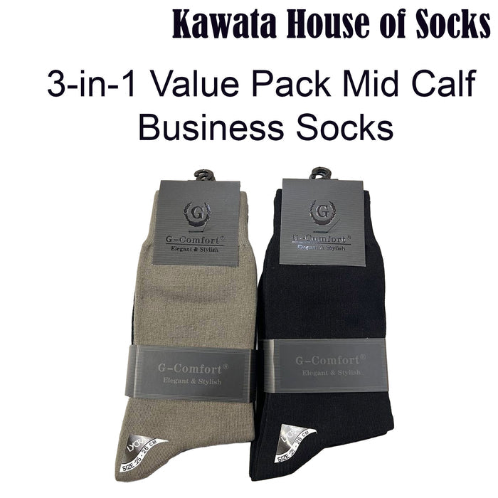 3 in 1 Bundle Pack Mid Calf Cotton Business Socks
