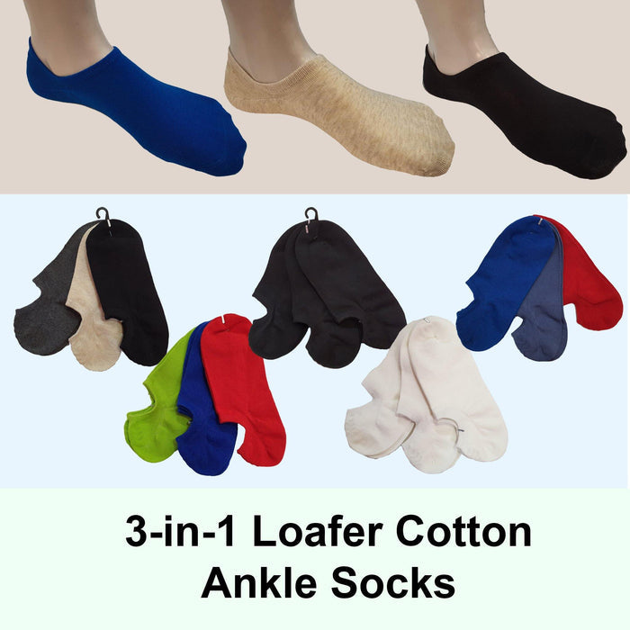 3-in-1 Loafer Ankle Cotton Socks - Kawata House of Socks
