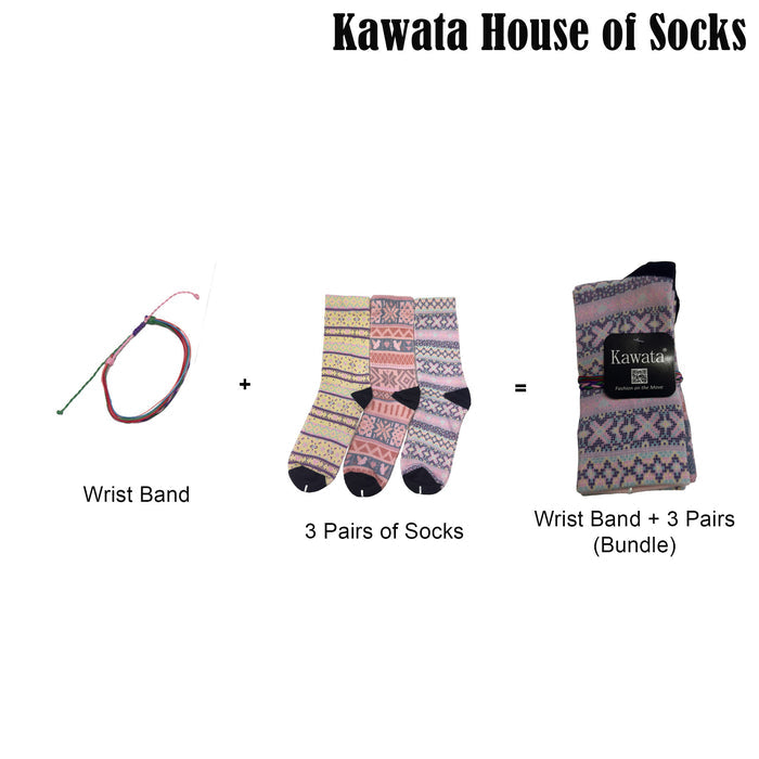3-in-1 Motif Designs Bundle Mid-Calf Socks EU35-EU39 ( Set B )