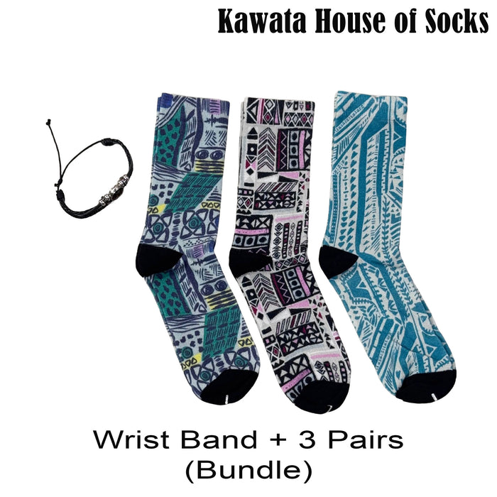 3-in-1 Motif Designs Bundle Mid-Calf Socks EU38-EU43 ( Set A )