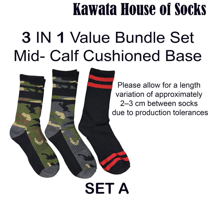 3 in 1 Value Bundle pack-  Mid-Calf Camouflage Socks -Army Camo Socks | EU38–EU44
