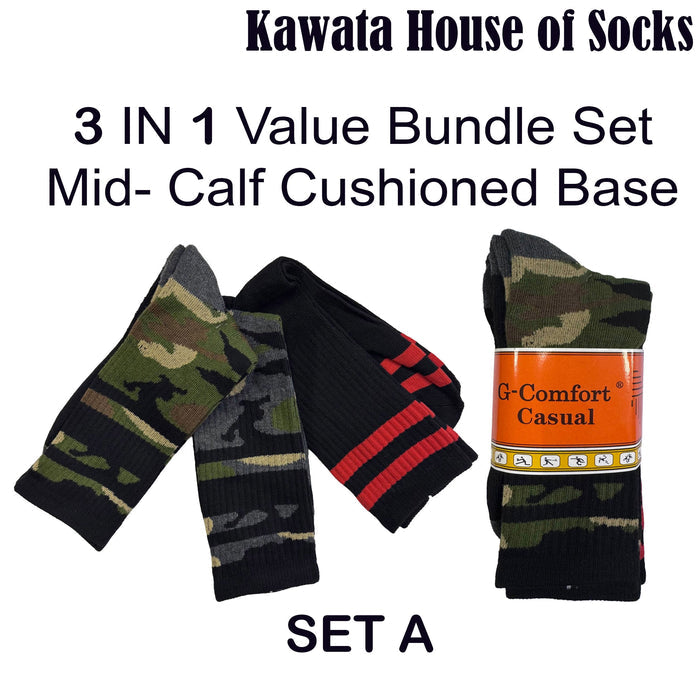3 in 1 Value Bundle pack-  Mid-Calf Camouflage Socks -Army Camo Socks | EU38–EU44