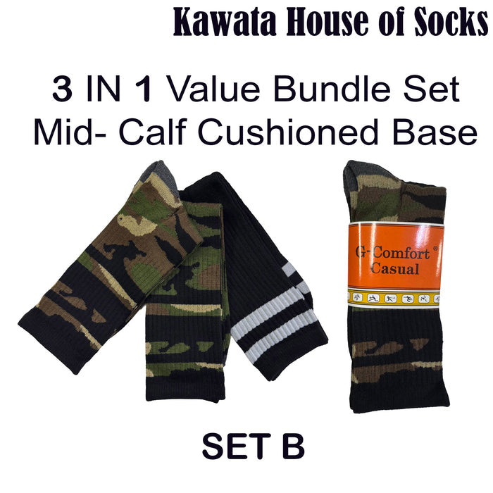 3 in 1 Value Bundle pack-  Mid-Calf Camouflage Socks -Army Camo Socks | EU38–EU44